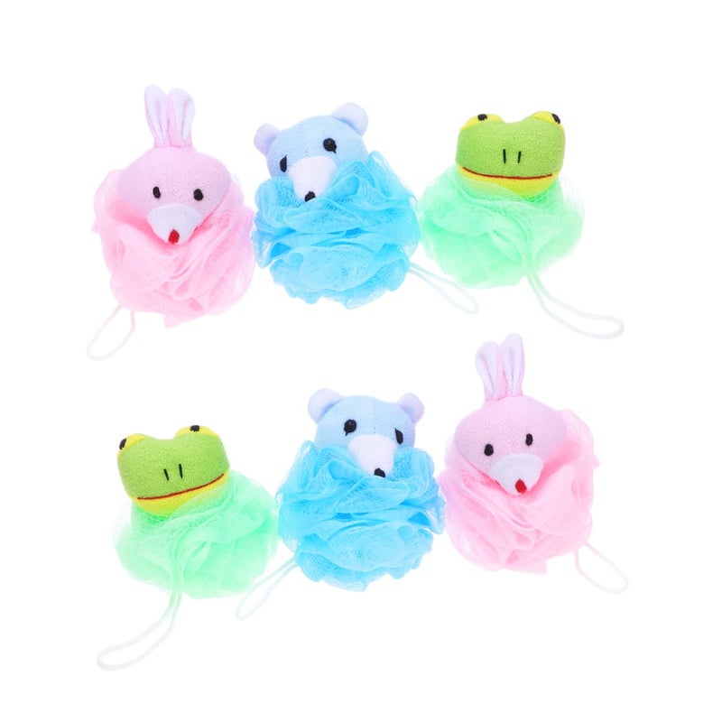 6 Pack Cartoon Animal Mesh Bath Balls Set With Rabbits And Flowers For Kids - Image 2
