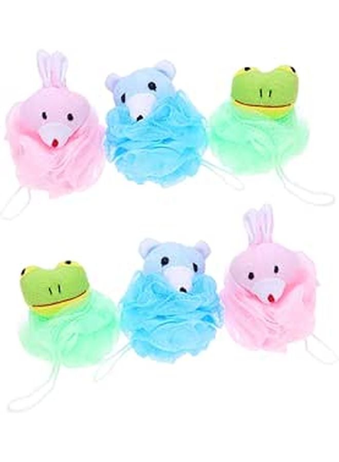 6 Pack Cartoon Animal Mesh Bath Balls Set With Rabbits And Flowers For Kids - Image 1
