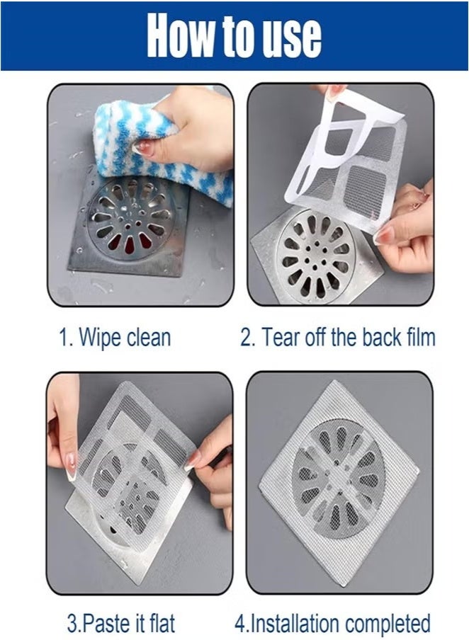 30 Pack Disposable Hair Drain Stickers - Square Shower Drain Catcher Mesh, Bathroom Sink & Tub Hair Trap for Kitchen, Laundry (15 Sheets, Adhesive & Waterproof)  - Image 2