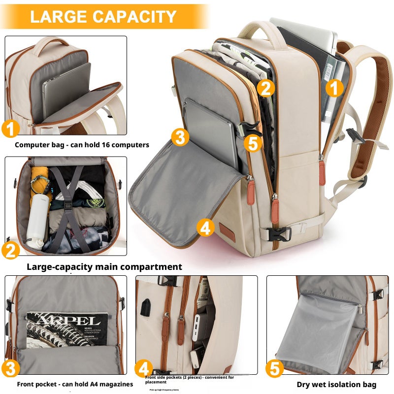 Unisex Large Capacity Travel Backpack with USB Port, Multi-Compartment Laptop Backpack - Image 1