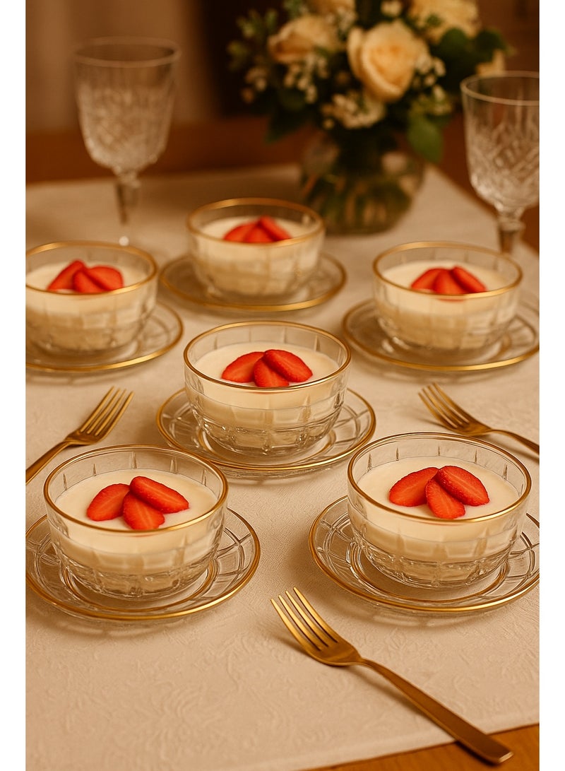 Elegant A yogurt set for sweets and nuts made of glass, 12 pieces, 6 yogurts + 6 plates - Image 1