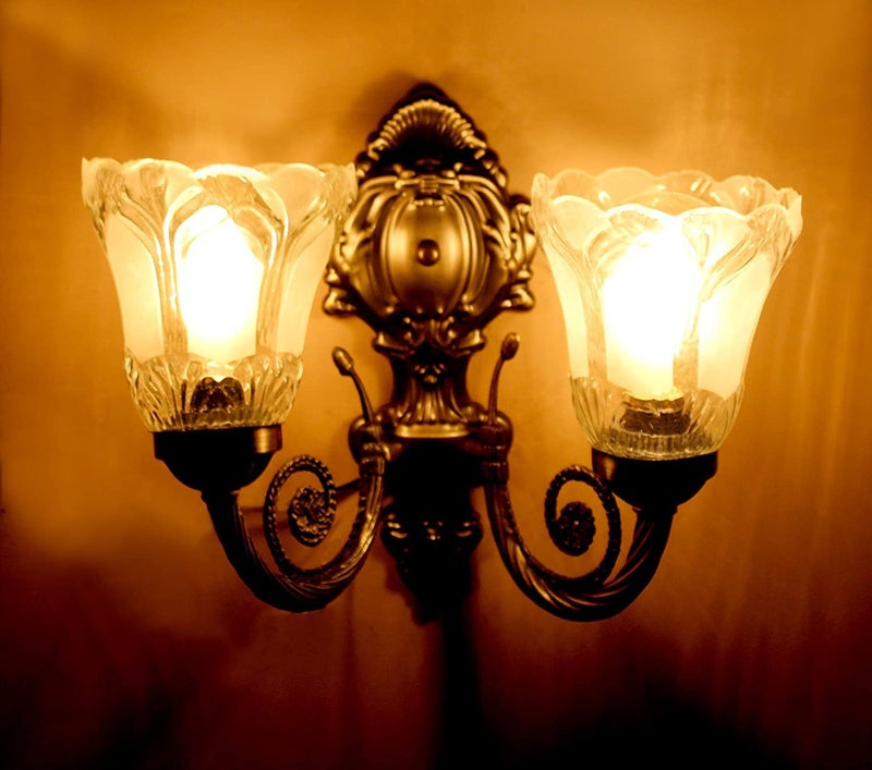 kinis Wall Light/Wall Lamp to Décor Home/Living Room/Bedroom/Office/Dining/Cafe/Restaurants, Double Shade Flower, Black Antique (Pack of 1, with Bulb) - Image 1
