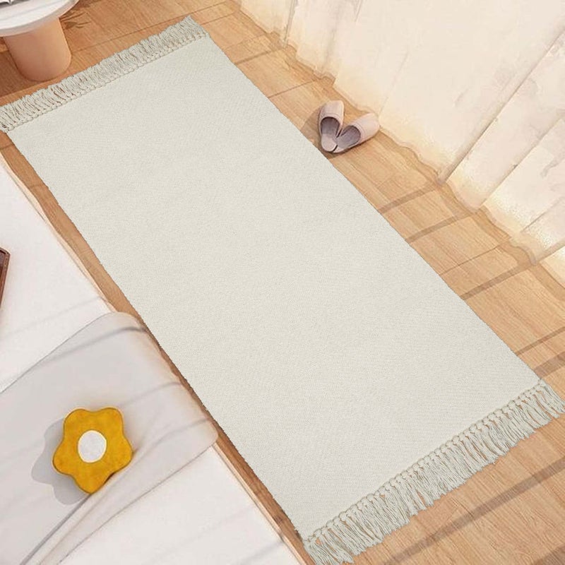 Collive المطبخ المطبخ المطبخ السجادة 2 'x 4.3' سجادة قابلة للانعكاس قابلة للانعكاس يدويًا أبيض/قطن بيج حديث مزرعة الحمام السجادة السجاد الممر لدخول غرفة نوم البهو دخول الباب الخلفي - Image 5