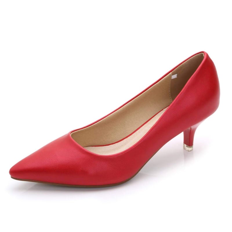 Stunner Womens Classic Fashion Pointed Toe Low Heel Dress Pumps Shoes Red 429