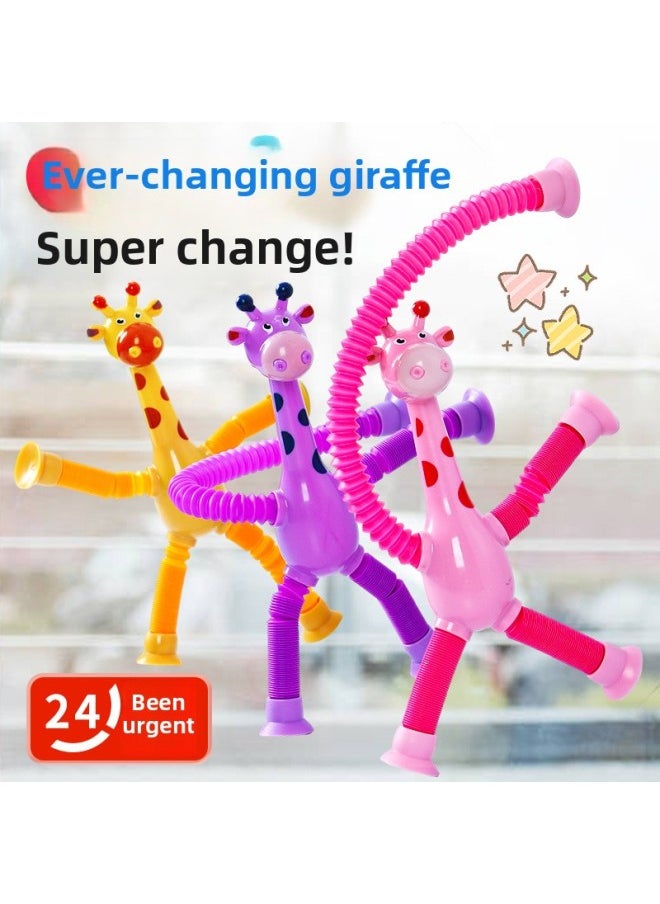 Glowing Ever-changing Giraffe Telescopic Tube Kidsren's Stretch Cartoon Suction Cup Family Interactive Creative Decompression Toy One Size Fits All-Color:[red ❤ Luminous Model] Telescopic Suction Cup Robot-Specifications:One Size Fits All