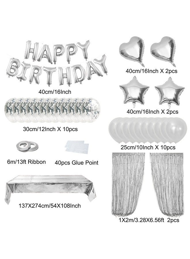 ZERODECO Birthday Decorations Silver Foil Happy Birthday Balloon Banner Tablecloth Fringe Shiny Curtains Cake Flag Star And Heart Balloons Confetti Latex Balloons For Birthday Party  - Image 2