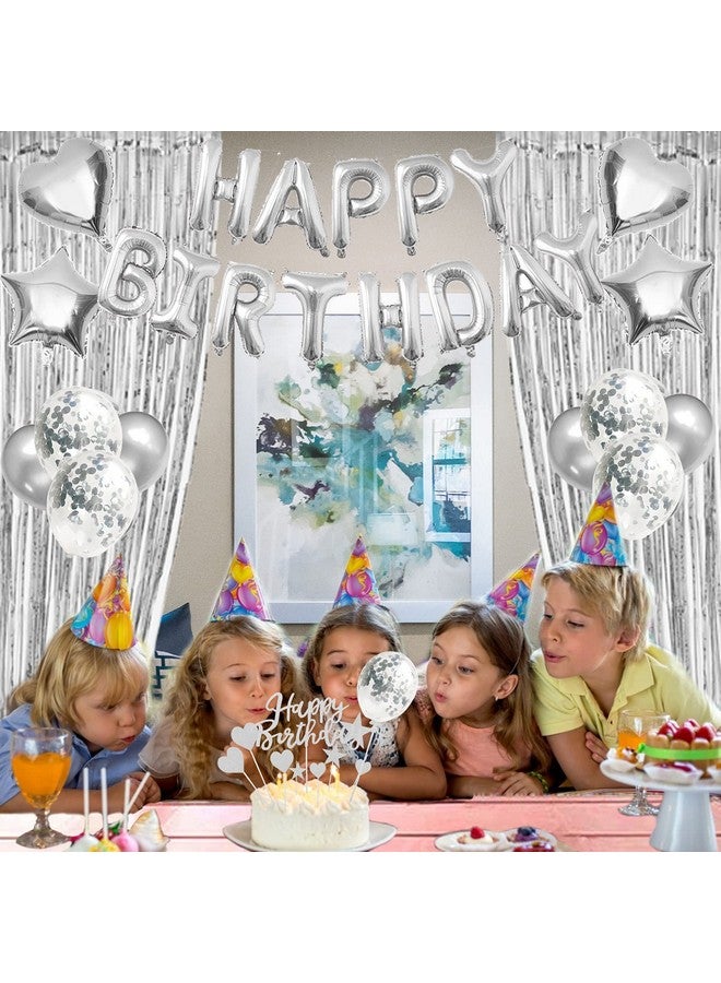 ZERODECO Birthday Decorations Silver Foil Happy Birthday Balloon Banner Tablecloth Fringe Shiny Curtains Cake Flag Star And Heart Balloons Confetti Latex Balloons For Birthday Party  - Image 4