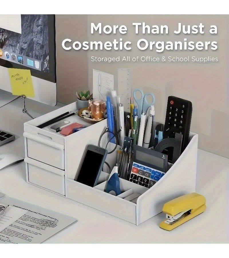 Custom Laser Printed Pink Expandable Double Layer Cosmetic Storage Box With Transparent Drawers Large Capacity Plastic For Desktop Organization - Image 4