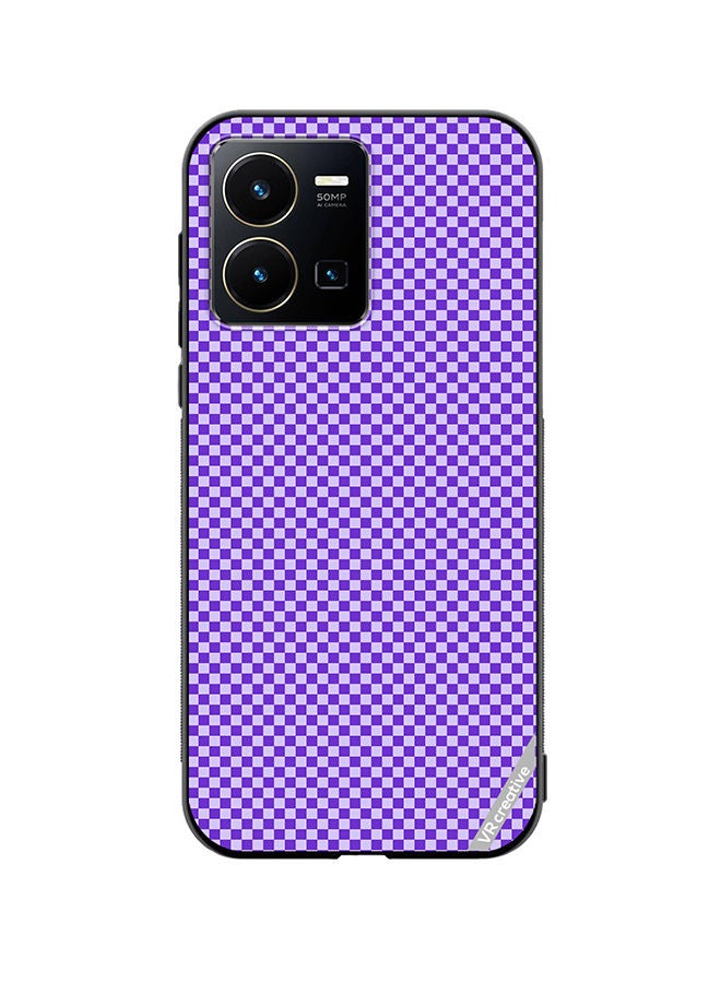Protective Case Cover For Vivo Y35 Groovy Prply And White Checkerboard Design Multicolour