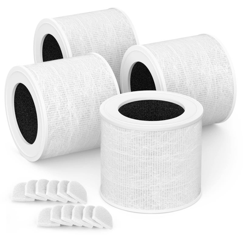 Core Mini Replacement Filter Compatible with LEVOIT Air Purifier Core MiniRF 3in1 HEPA Filter Combined with Prefilter and Carbon Filter 4Pack with Extra 12Pieces Essential Oil Pad