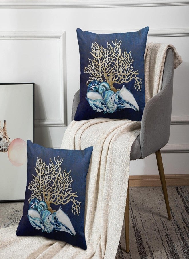 Emvency Set of 2 Throw Pillow Cover Blue Seashore Indigo Ocean Coral Seashells Beach House Gray Coastal Decorative Pillow Case Home Decor Square 18 x 18 Inch Pillowcase - Image 5