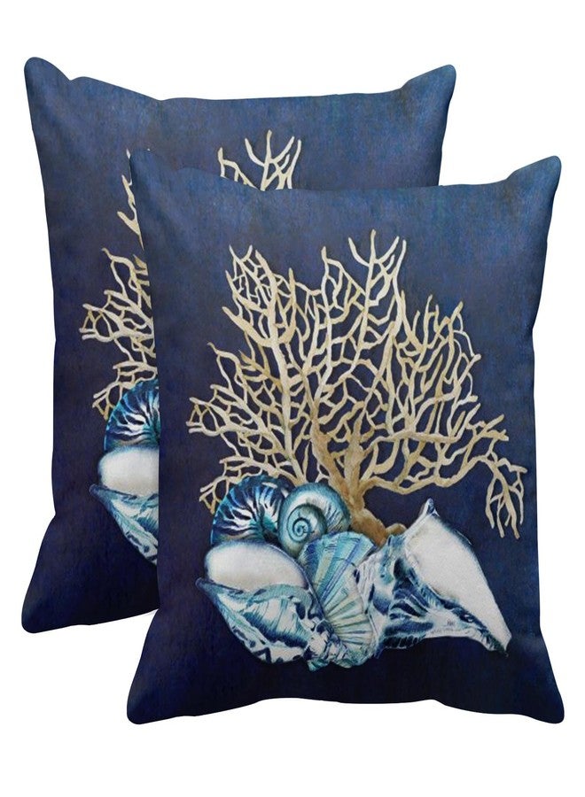 Emvency Set of 2 Throw Pillow Cover Blue Seashore Indigo Ocean Coral Seashells Beach House Gray Coastal Decorative Pillow Case Home Decor Square 18 x 18 Inch Pillowcase - Image 1