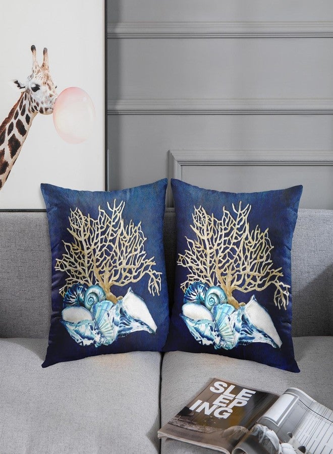 Emvency Set of 2 Throw Pillow Cover Blue Seashore Indigo Ocean Coral Seashells Beach House Gray Coastal Decorative Pillow Case Home Decor Square 18 x 18 Inch Pillowcase - Image 4