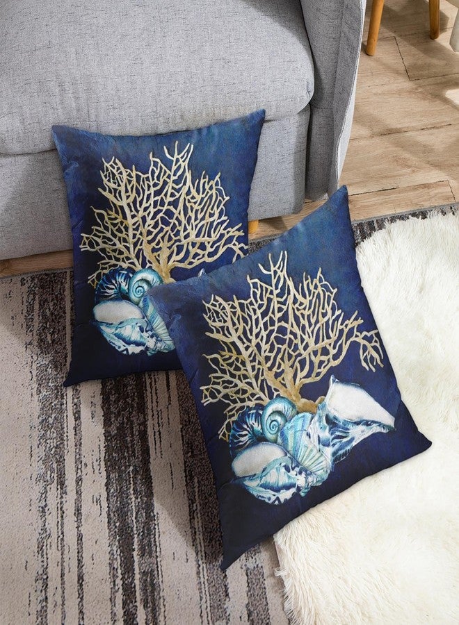 Emvency Set of 2 Throw Pillow Cover Blue Seashore Indigo Ocean Coral Seashells Beach House Gray Coastal Decorative Pillow Case Home Decor Square 18 x 18 Inch Pillowcase - Image 3