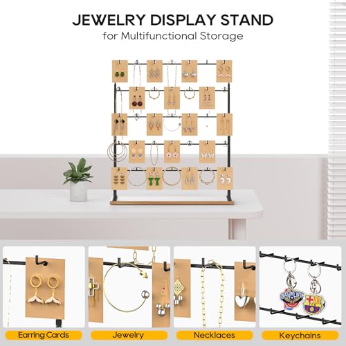 ORLESS 2 Pcs Jewelry Display for Vendors, Earring Display Stand for Selling, Necklace Display Holder for Selling, Earring Cards Organizer for Bracelets, Rings, Jewelry Towers, Original Wood (35 Hooks) - Image 2