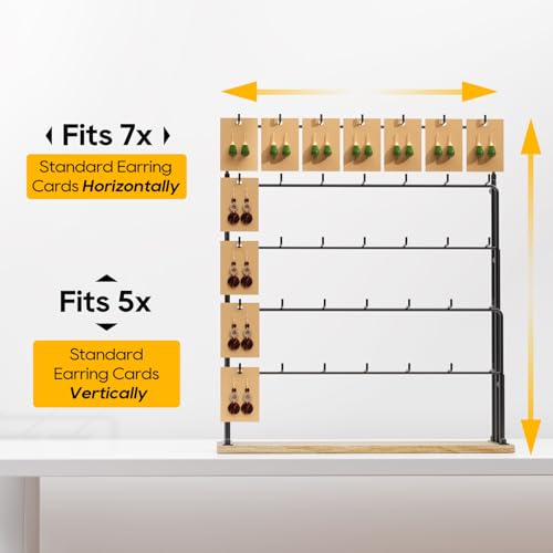 ORLESS 2 Pcs Jewelry Display for Vendors, Earring Display Stand for Selling, Necklace Display Holder for Selling, Earring Cards Organizer for Bracelets, Rings, Jewelry Towers, Original Wood (35 Hooks) - Image 4