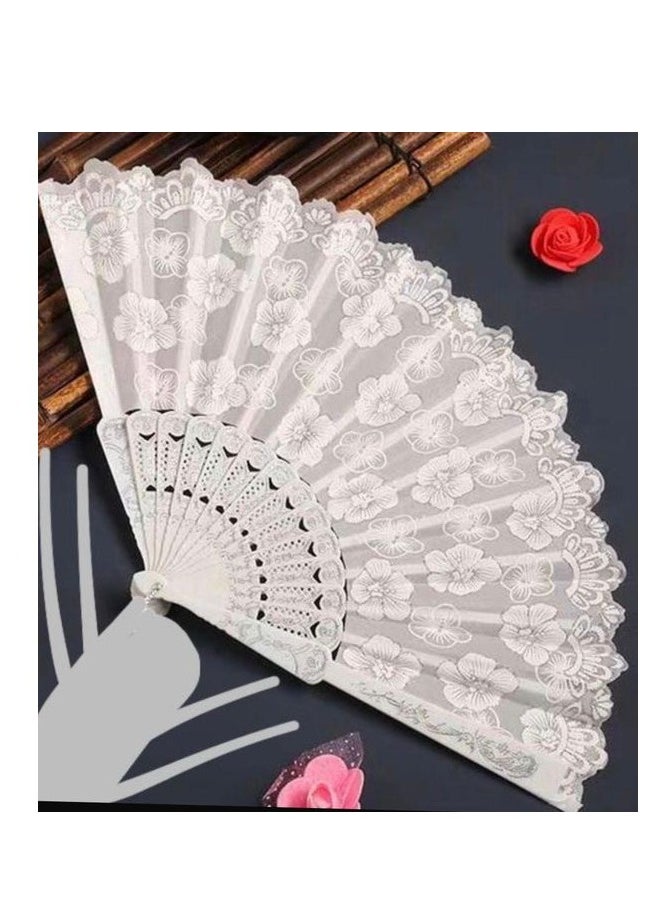 Generic - Folding Fan, Handheld Fan with Plastic Fabric Frame - White - Image 1