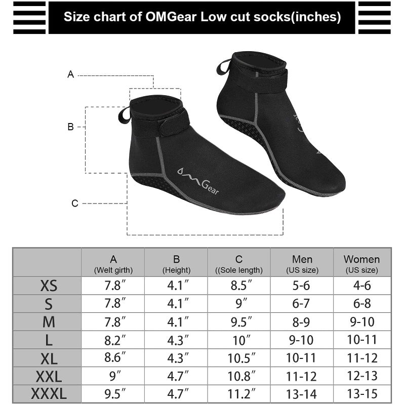 OMGear Water Socks Neoprene Socks Beach Booties Shoes 3mm Glued Blind Stitched Anti-Slip Wetsuit Boots Fin Swim Socks (3mm Low Cut/Grey, XL(men 10-11,women11-12)) - Image 2