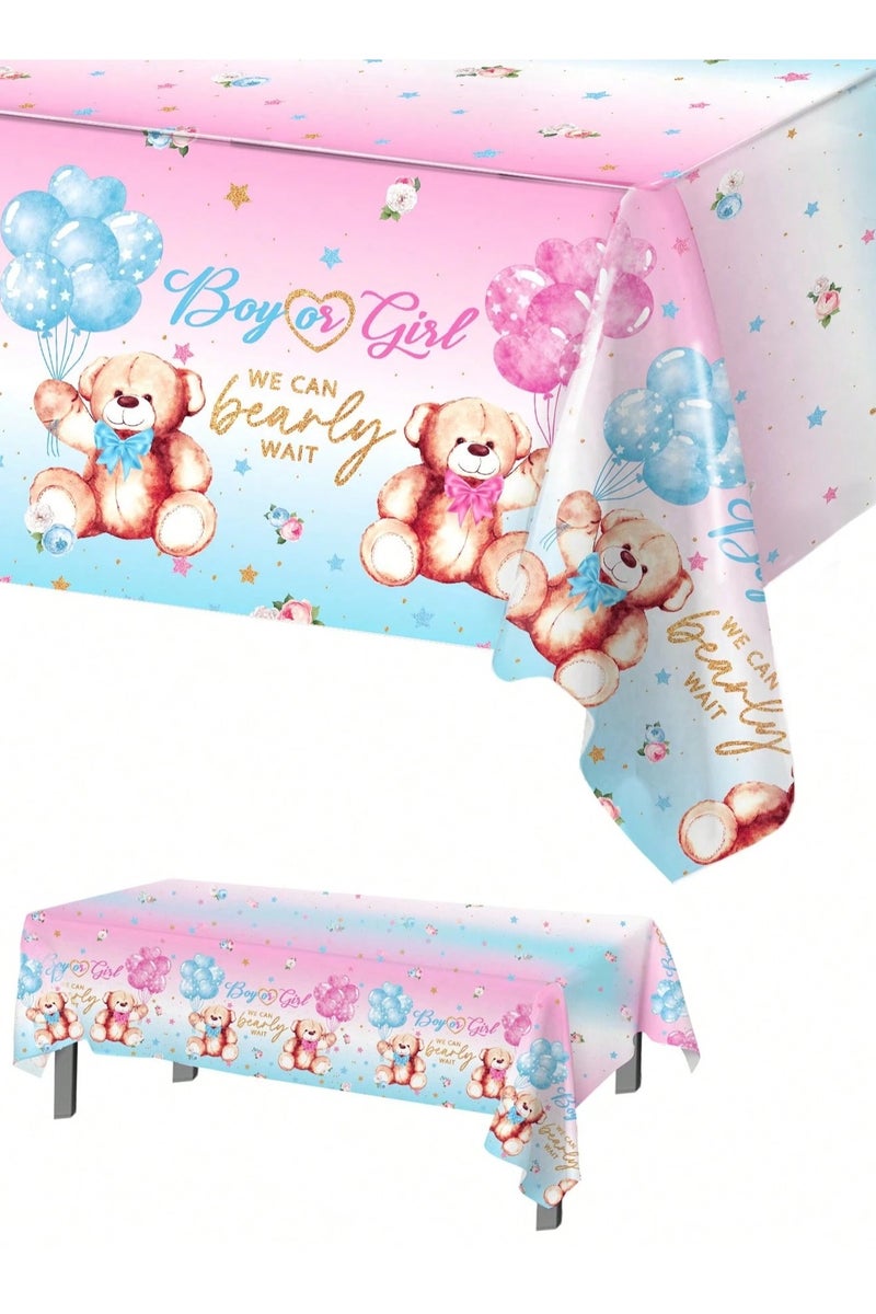 Gender Reveal Party Tablecloth – Pink and Blue Design with Cute Teddy Bears, Adds a Special Touch to Your Gender Reveal Celebration – Size: 220×130 cm - Image 1