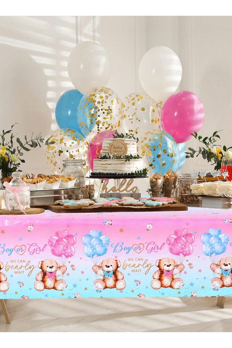 Gender Reveal Party Tablecloth – Pink and Blue Design with Cute Teddy Bears, Adds a Special Touch to Your Gender Reveal Celebration – Size: 220×130 cm - Image 2