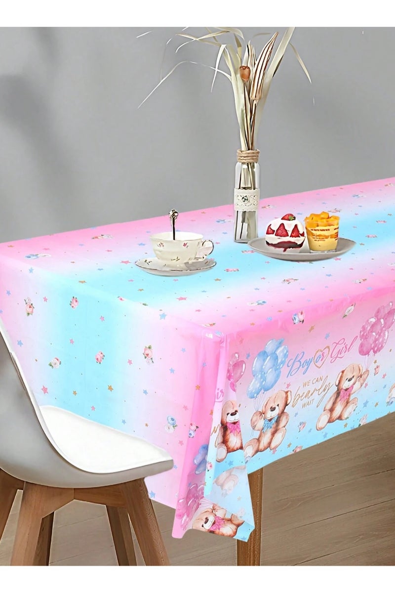 Gender Reveal Party Tablecloth – Pink and Blue Design with Cute Teddy Bears, Adds a Special Touch to Your Gender Reveal Celebration – Size: 220×130 cm - Image 4