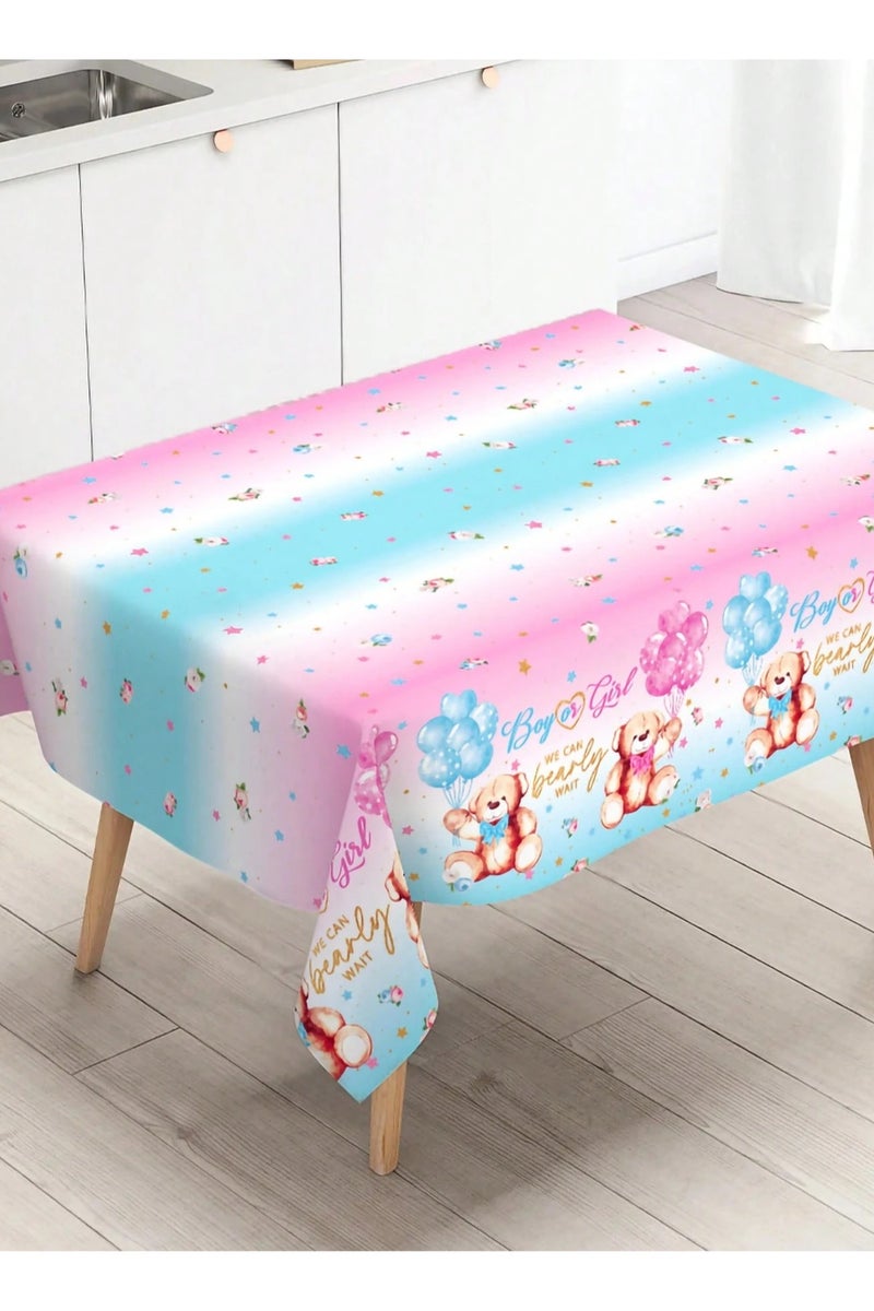 Gender Reveal Party Tablecloth – Pink and Blue Design with Cute Teddy Bears, Adds a Special Touch to Your Gender Reveal Celebration – Size: 220×130 cm - Image 5