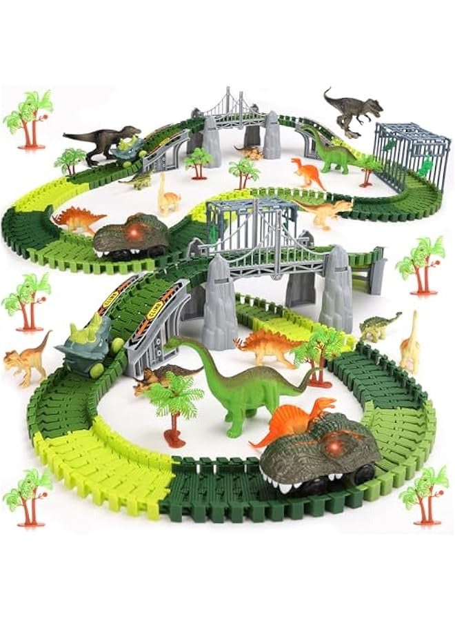 ألعاب الديناصورات للأطفال، ألعاب مسار سباق الديناصورات، 184 قطعة مسار سيارة ديناصور مرن، هدية للأولاد والبنات بعمر 3 سنوات فما فوق - Image 1