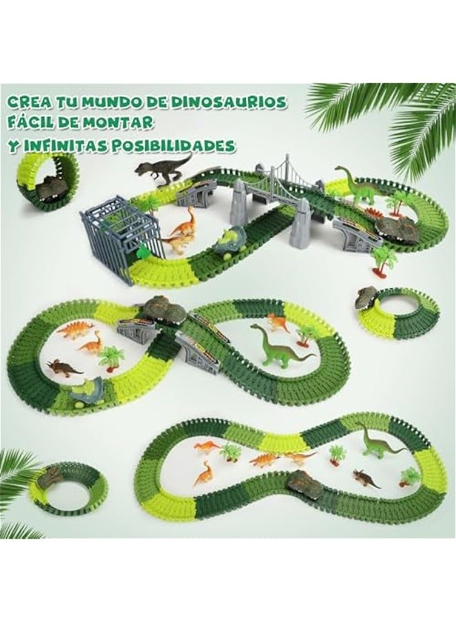 ألعاب الديناصورات للأطفال، ألعاب مسار سباق الديناصورات، 184 قطعة مسار سيارة ديناصور مرن، هدية للأولاد والبنات بعمر 3 سنوات فما فوق - Image 2