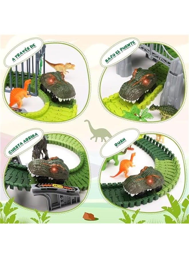 ألعاب الديناصورات للأطفال، ألعاب مسار سباق الديناصورات، 184 قطعة مسار سيارة ديناصور مرن، هدية للأولاد والبنات بعمر 3 سنوات فما فوق - Image 4