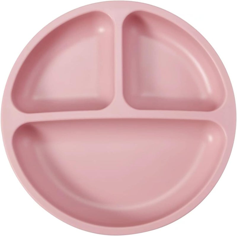 PandaEar 3 Pack Divided Unbreakable Silicone Baby and Toddler Plates - Non-Slip - Dishwasher and Microwave Safe - Silicone (Pink Green Light Tan) - Image 5