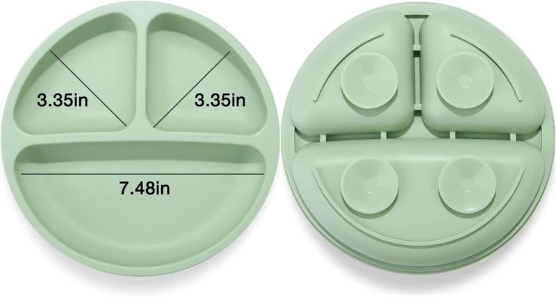PandaEar 3 Pack Divided Unbreakable Silicone Baby and Toddler Plates - Non-Slip - Dishwasher and Microwave Safe - Silicone (Pink Green Light Tan) - Image 2