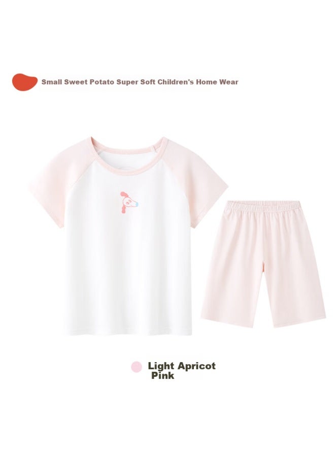 Potatokids Children's Home Wear Set Spring And Summer Unidirectional Moisture Guide Boys And Girls Pajamas Air Conditioning Clothes Light Apricot Pink 110 - Image 5