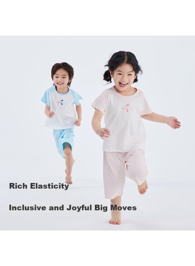 Potatokids Children's Home Wear Set Spring And Summer Unidirectional Moisture Guide Boys And Girls Pajamas Air Conditioning Clothes Light Apricot Pink 110 - Image 3