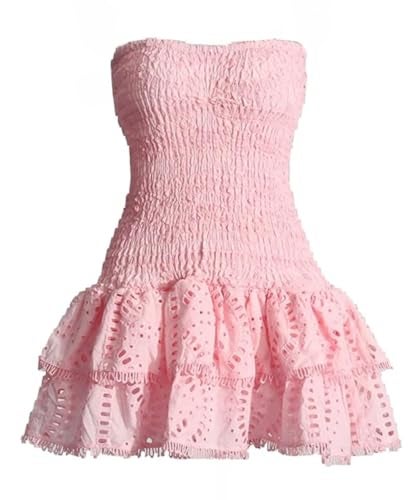 RICHTRUE Vintage Dress for Women Y2k Strapless Tube Dress for Women Going Out Dresses (Pink,Small) - Image 1