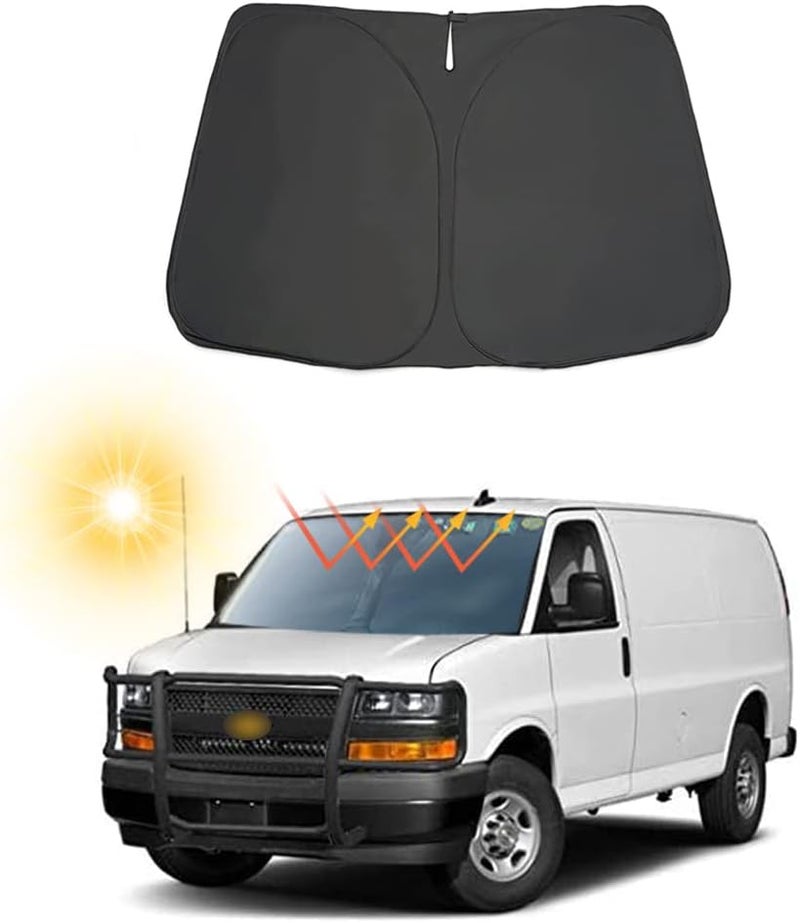 YOFAMO Car Front Windshield Sun Shade for Chevrolet Express 1996-2022 - Black - Image 1