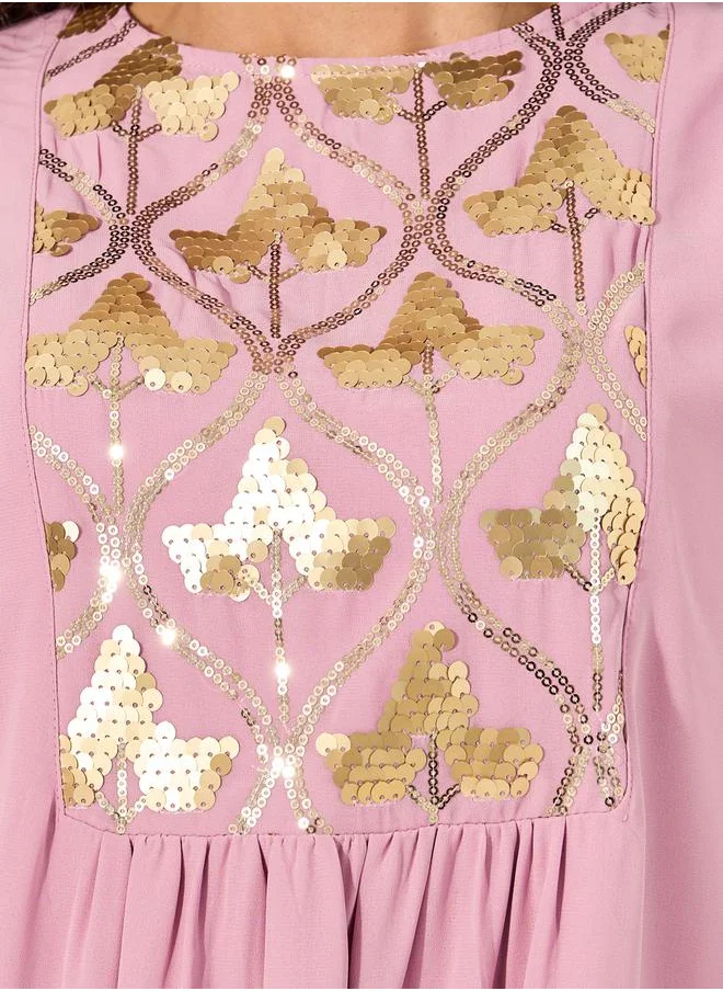 ستايلي Embellished Sequins Pleated A-Line Jalabyia