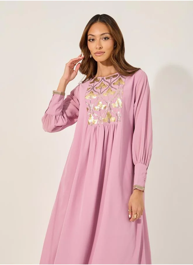 ستايلي Embellished Sequins Pleated A-Line Jalabyia