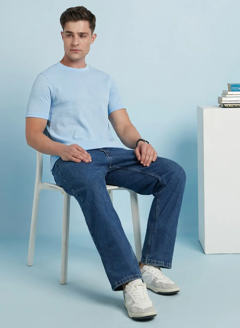 Dennis Lingo Men's Sky Blue Cotton Blend Solid Regular Fit T-Shirt