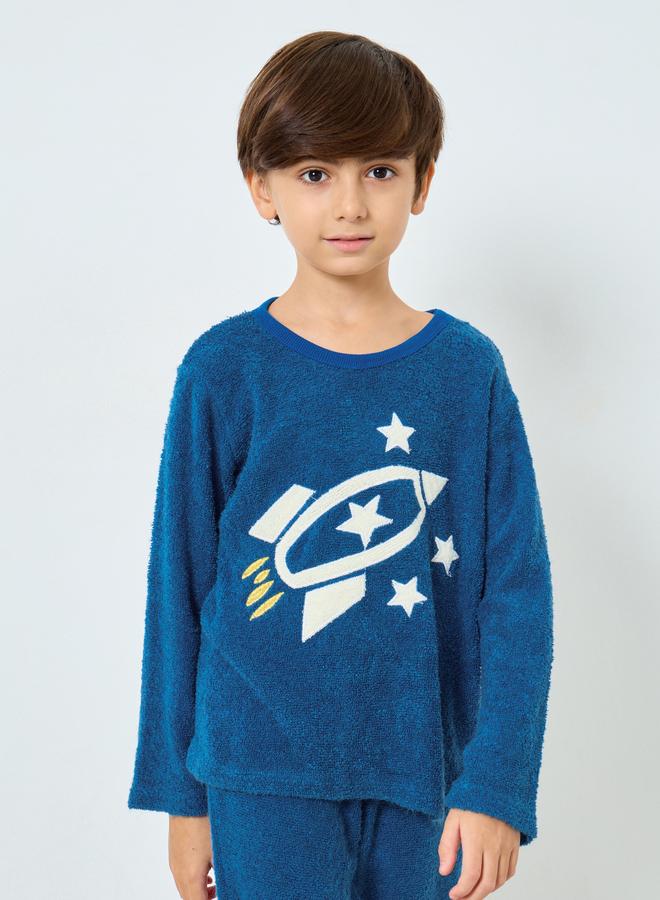 Styli Boys Star Space Applique Fleece Top and Pyjama Set - Image 2