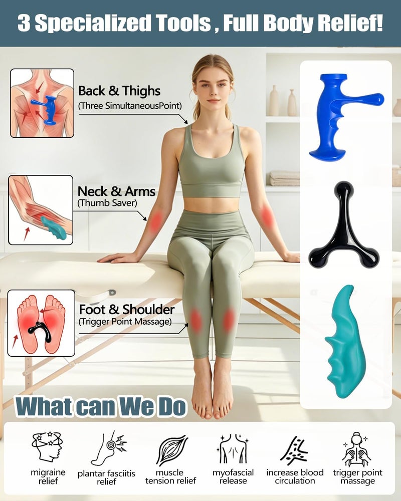 Abnaok Manual Trigger Point Massage Tool and Thumb Saver for Full Body Deep Tissue, With 3-Legged Knobs, Stress Relief - Image 2