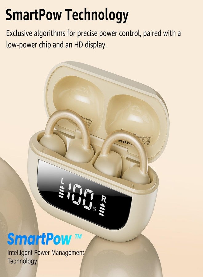 TOZO OpenEarRing True Open Ear Headphones, Lightweight Comfort Open Ear Clip Wireless Earbuds, 40H Play Bluetooth 5.4 Headphones with Smart Digital Display Design Fit Sports Running, Workout Khaki - Image 5
