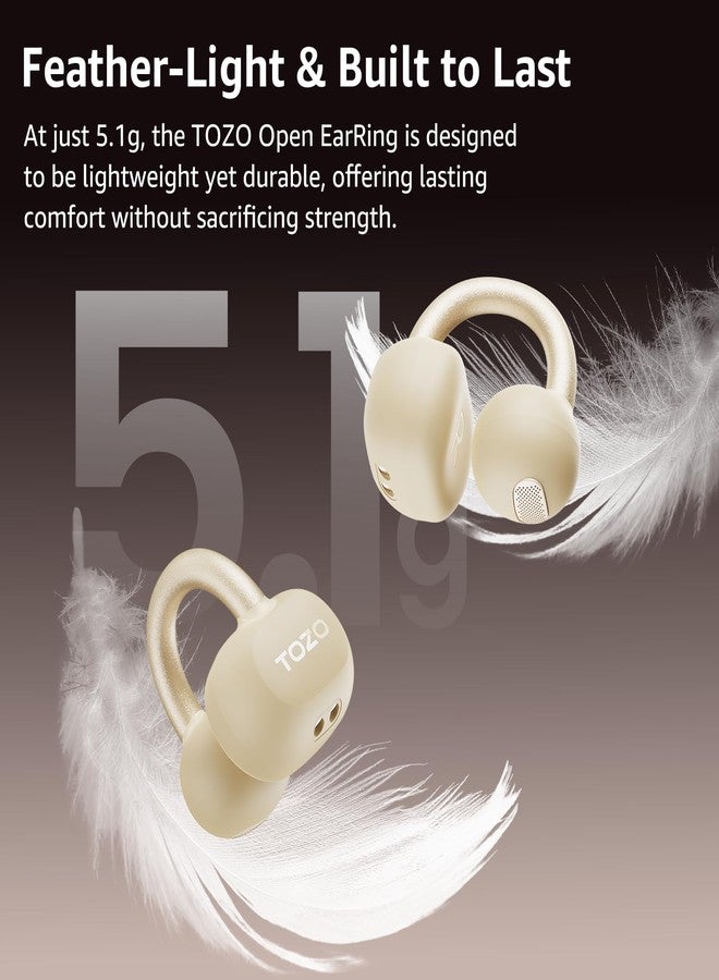 TOZO OpenEarRing True Open Ear Headphones, Lightweight Comfort Open Ear Clip Wireless Earbuds, 40H Play Bluetooth 5.4 Headphones with Smart Digital Display Design Fit Sports Running, Workout Khaki - Image 3