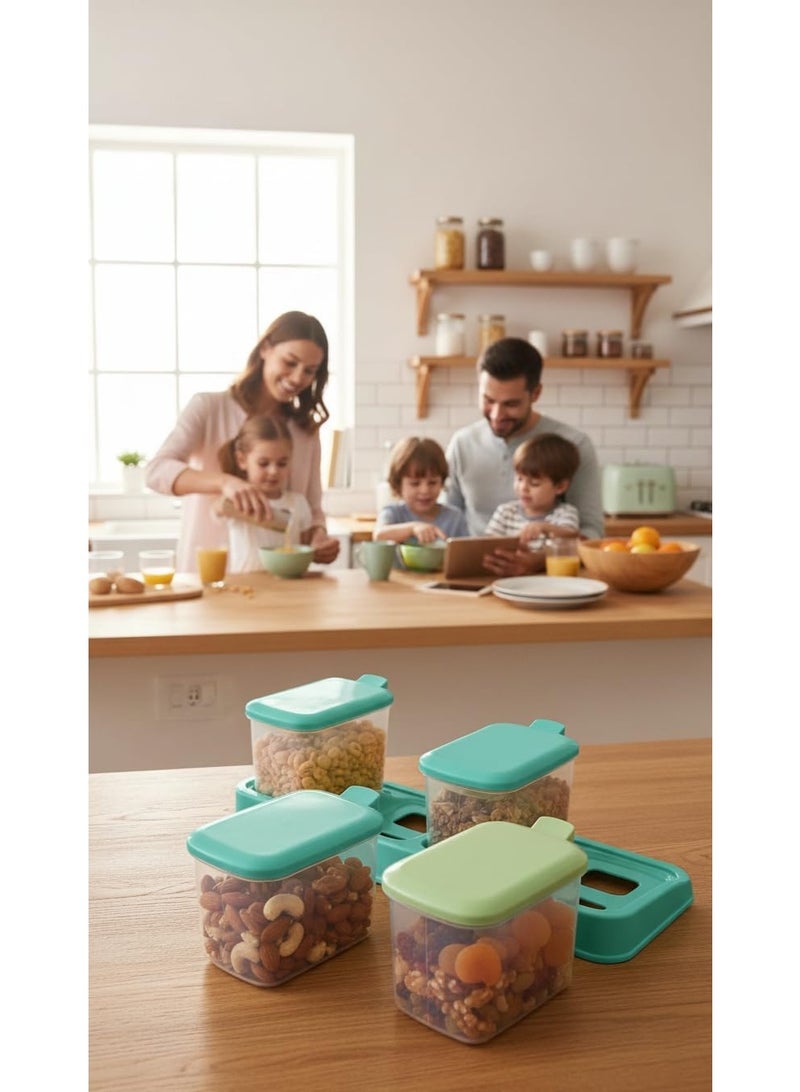 Hedge 4 Piece Seasoning Box Set with Serving Spoons Clear Flip Lids Non-Slip Tray Dust-Proof Storage Containers for Salt Sugar Pepper Spices and Dry Fruit - Image 3