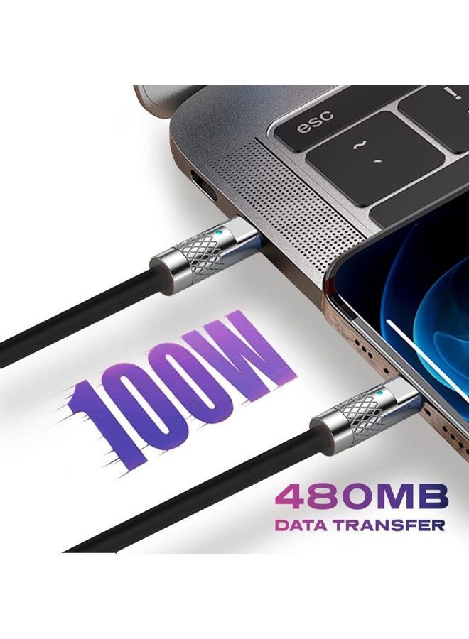 Statik TsumoCharge USB C to USB C Cable 100W Fast Charging Cable - Heavy-Duty Unbreakable Silicone, Supports Data Transfer Type C to Type C Cable, Cord Wrap Organizer Included, 6FT/2M, Black - Image 2