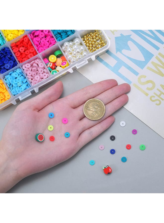 1 Box 6mm Handmade Heishi & Fruit Polymer Clay Beads Jewlery Making Kits with Metal Spacer Beads and ABS Pearl White Beads for Hawaiian Earring Bracelet NecklaceMaking - Image 3