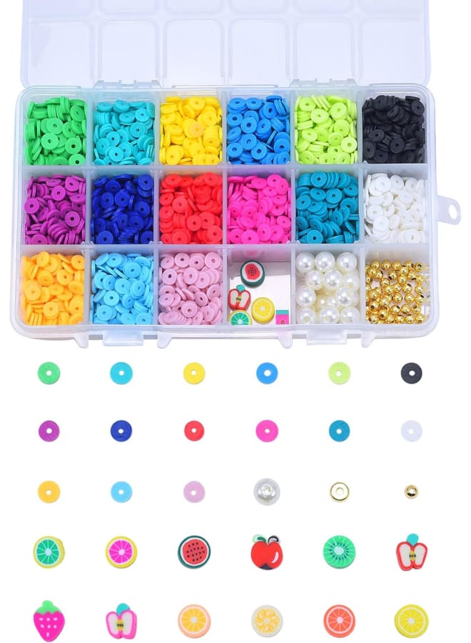 1 Box 6mm Handmade Heishi & Fruit Polymer Clay Beads Jewlery Making Kits with Metal Spacer Beads and ABS Pearl White Beads for Hawaiian Earring Bracelet NecklaceMaking - Image 1