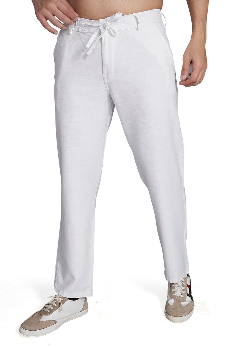 DIVISIVE Men's Relaxed Fit Cotton Linen Blend Trousers (DPT51_34_White) - Image 1