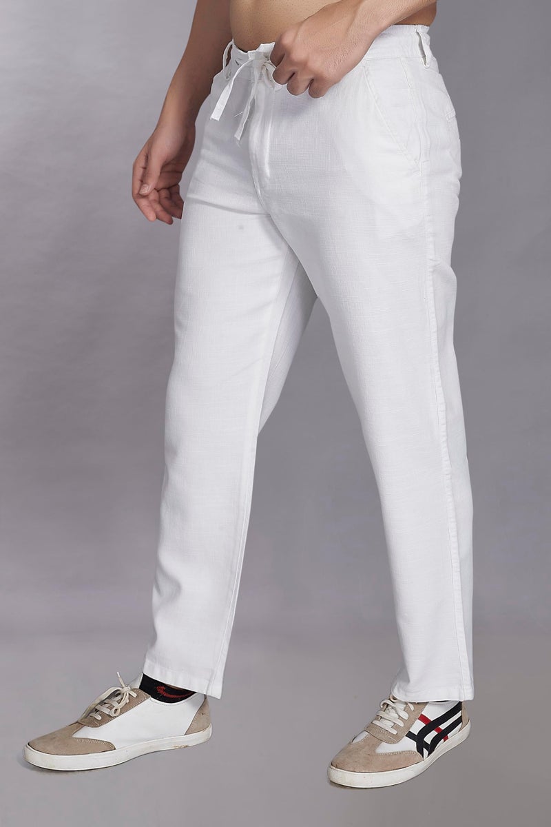 DIVISIVE Men's Relaxed Fit Cotton Linen Blend Trousers (DPT51_34_White) - Image 4