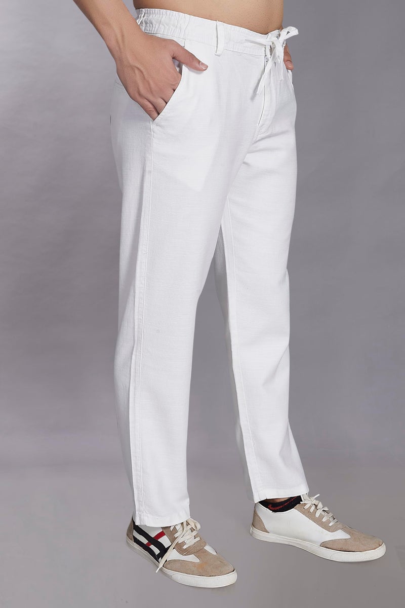 DIVISIVE Men's Relaxed Fit Cotton Linen Blend Trousers (DPT51_34_White) - Image 3