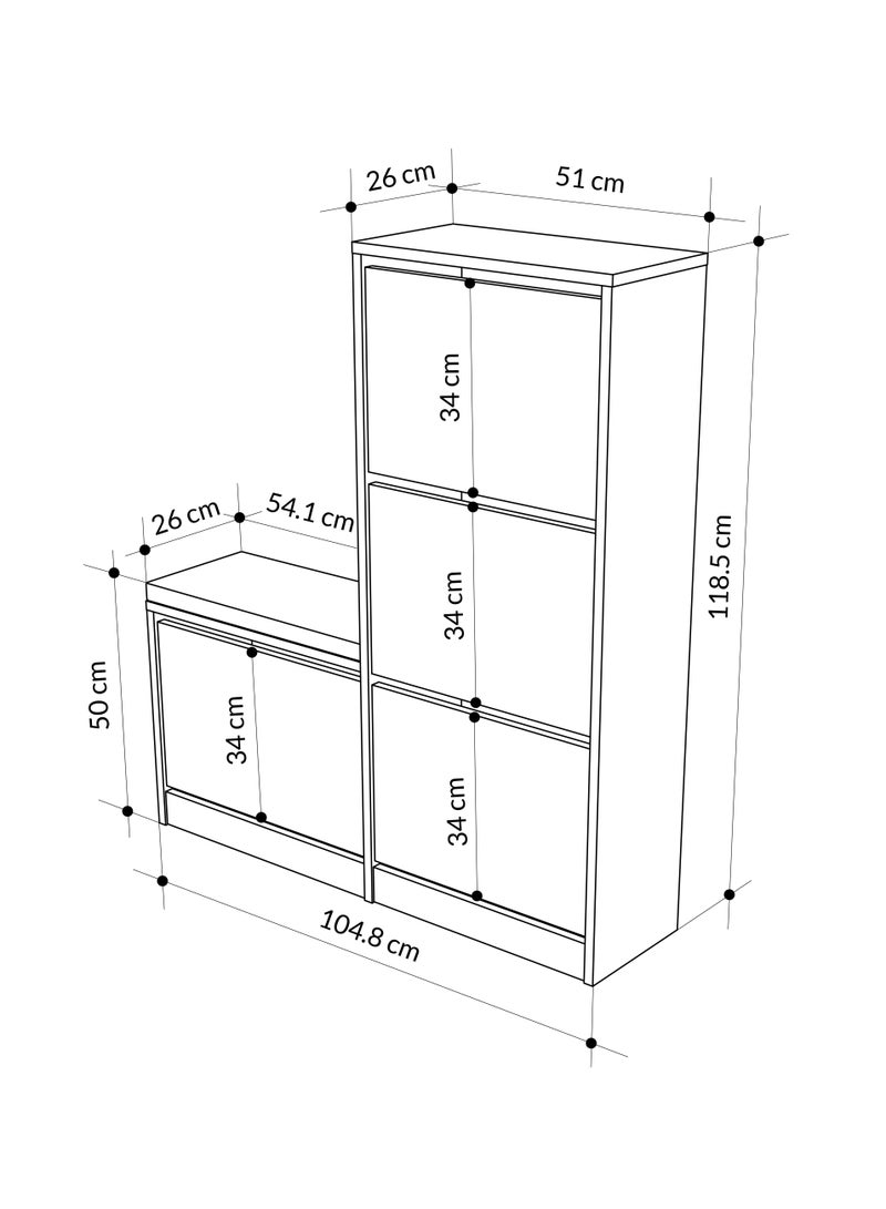 Mourah Dude Shoe Storage Cabinet with Cushioned Bench - Organizer with Flip-Down Drawers - Stores Up to 16 Pairs - Dual-Height Tower Design with Seating - 26x118.5x105 CM - Oak - Image 5
